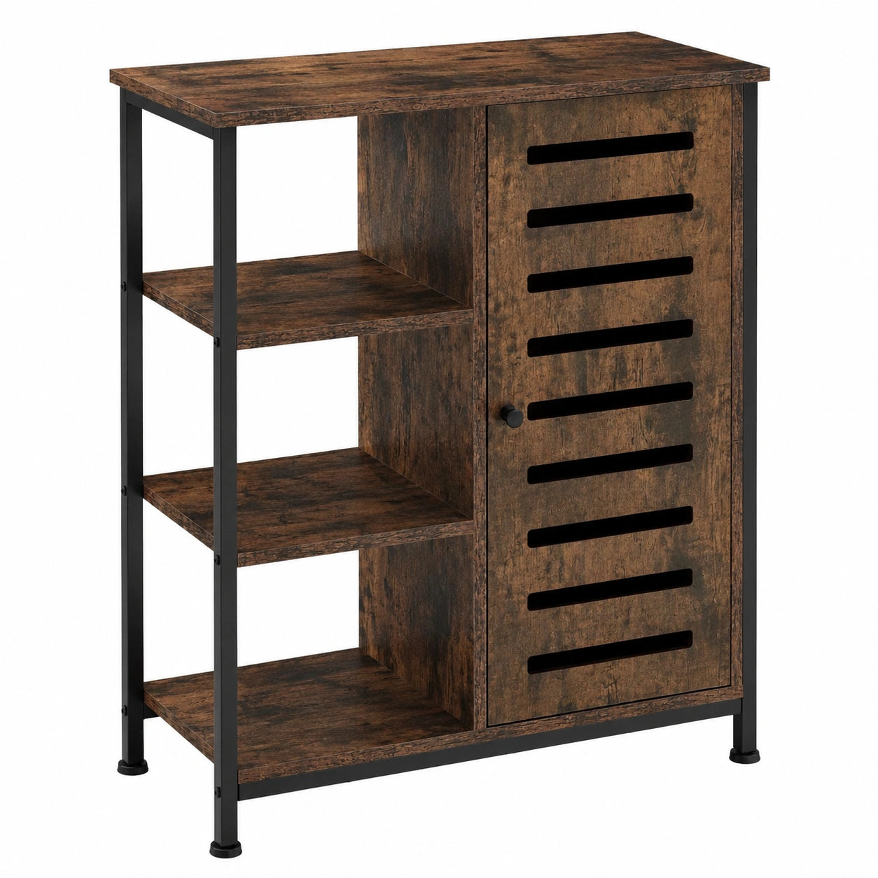 Industrieller Sideboard mit Fächern, TV-Schrank für Wohnzimmer, 71x32x82 cm, dunkles Holz