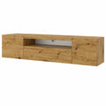 Moderne TV-Bank Aura 200x42x37 cm, Schwebend oder Stehend, Wohnzimmermöbel mit LED-Beleuchtung - Eiche Artisan