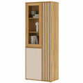 Forte ELISTON Vitrine mit Lamellendesign, 3-türiger moderner Schrank für Wohn- oder Schlafzimmer, Eiche Dekor in Mauvella/Kashmir Beige, 74x200x41 cm