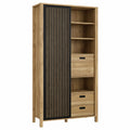 Skandinavischer Schrank mit 3 Schubladen und 2 Türen, Eiche-Dekor/Schwarz, 103,4 x 200,3 x 40,2 cm