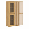 Moderne Vitrine ELISTON mit Lamellendesign, 5 Türen, Eiche Mauvella/Kashmir Beige, 110 cm breit