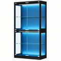 LUXOAK Glasvitrine mit LED-Beleuchtung, 178 cm hoch, 4 Ebenen, App-gesteuert, verstellbare Böden, für Sammlerfiguren, Schwarz