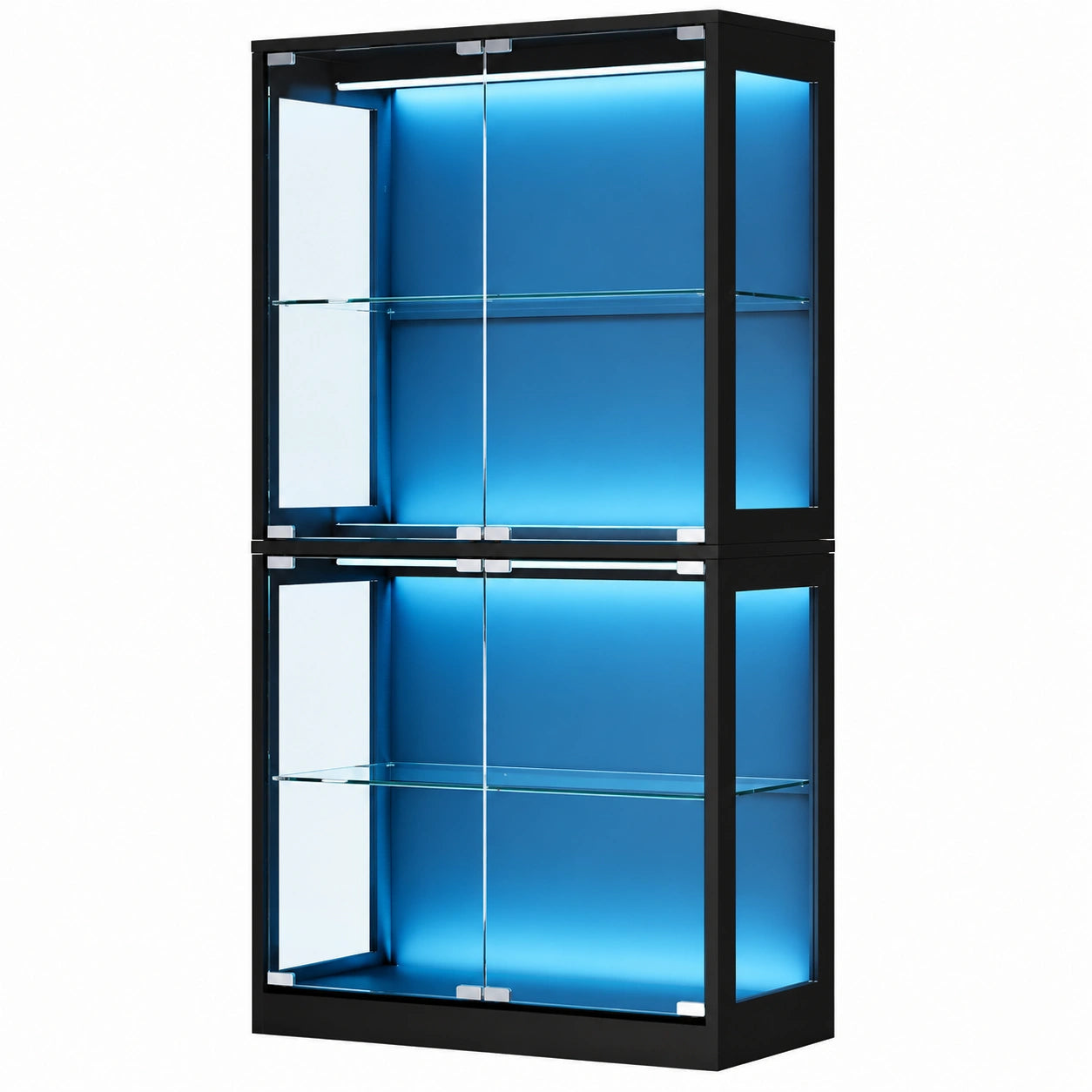 LUXOAK Glasvitrine mit LED-Beleuchtung, 178 cm hoch, 4 Ebenen, App-gesteuert, verstellbare Böden, für Sammlerfiguren, Schwarz