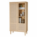 CALASETTA Vitrinenschrank mit Rattan, 2-türig, Eiche-Dekor, 80 cm Breite